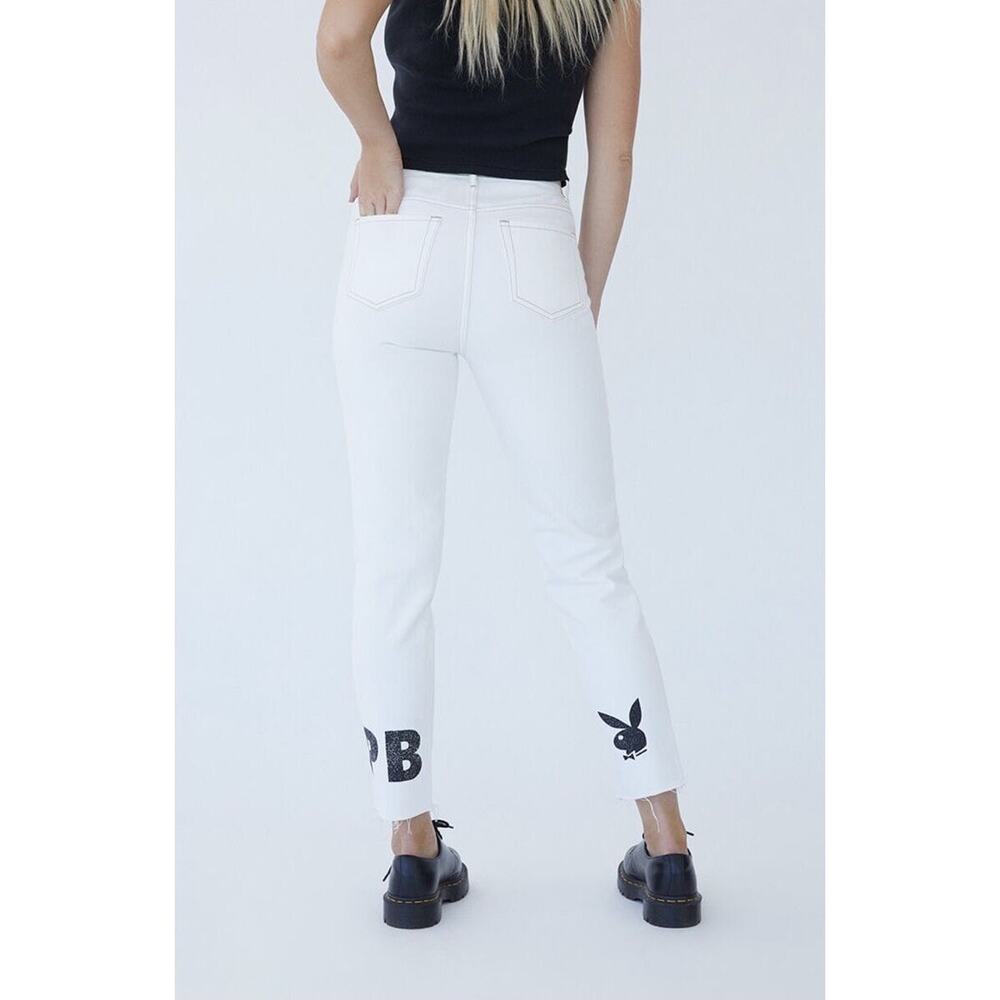 Pacsun X Playboy‎ High Waist Cut-Out Slim Jeans Size 27 White Bunny Streetwear